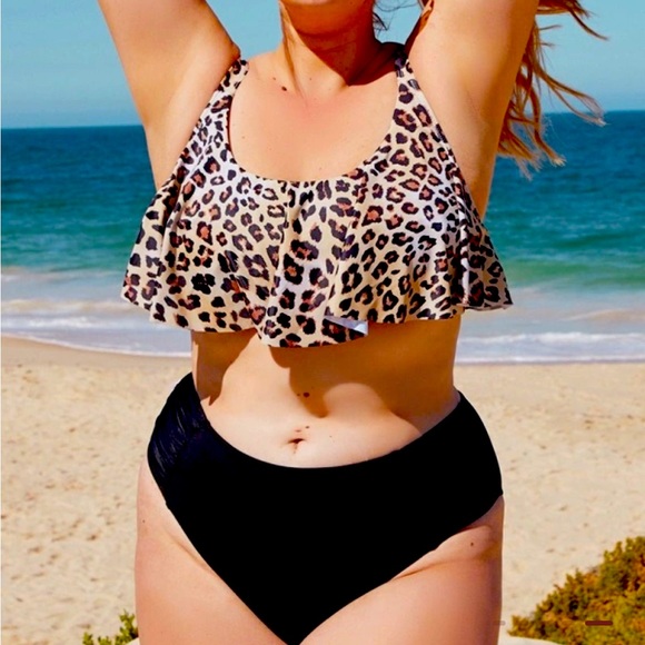 popvil Other - NEW Popvil Plus Size Leopard Printed Ruffle Tankini Set
